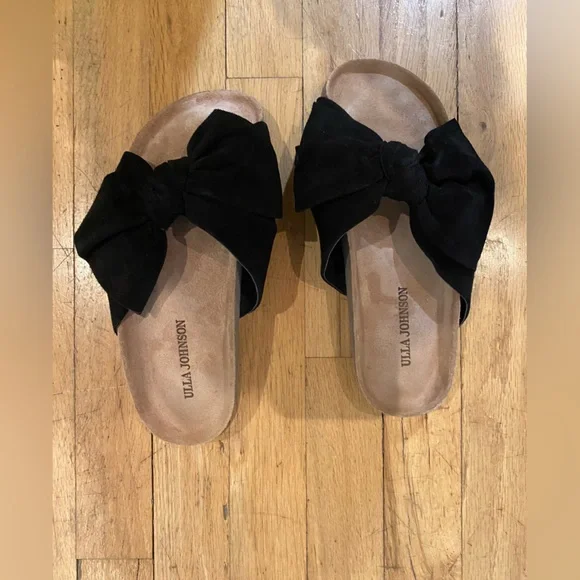 Ulla Johnson Ingrid cork slide suede knotted bow flat sandal. Black EU 39 - Picture 2 of 5